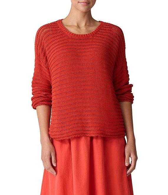 Eileen Fisher Organic Cotton Knit Crew Neck Long Sleeve Sweater Product Image