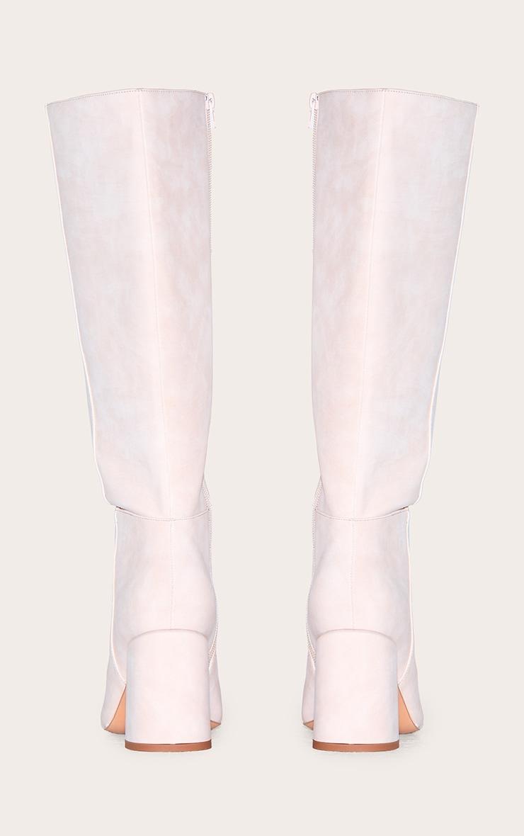 Stone Nubuck Wide Fit Round Toe Block Heel Knee High Boots Product Image