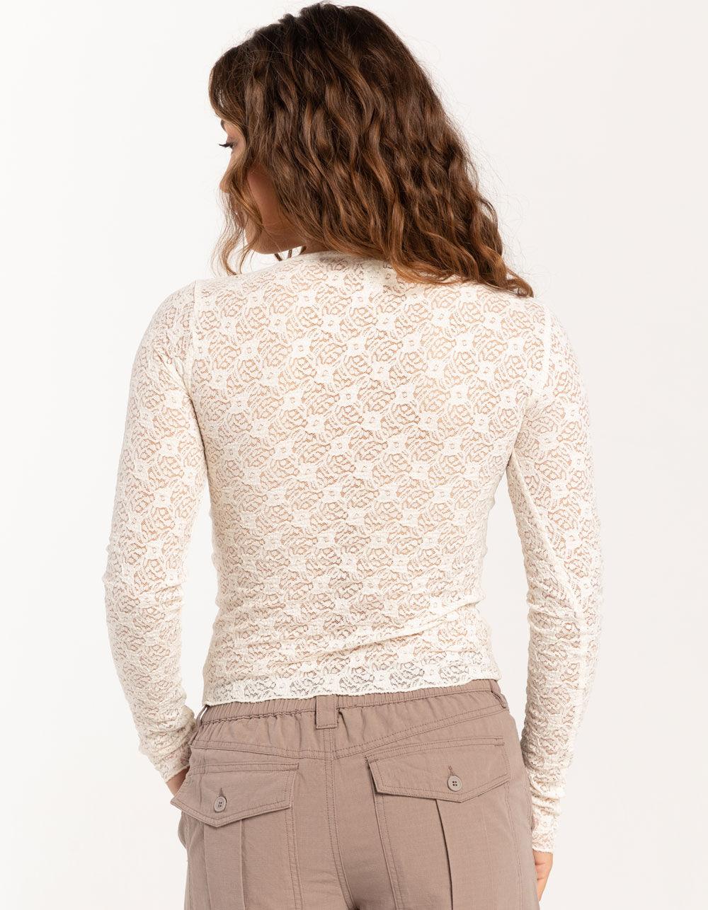 FULL TILT Lace Cinch Womens Long Sleeve Top - GRAY Product Image