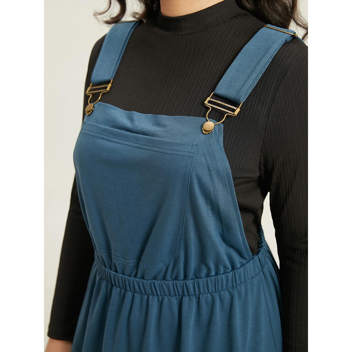 Plus Size Solid Adjustable Straps Elastic Waist Dress Indigo Women Casual Adjustable Straps Spaghetti Strap Sleeveless Curvy Midi Dress BloomChic 14-16/1X Product Image