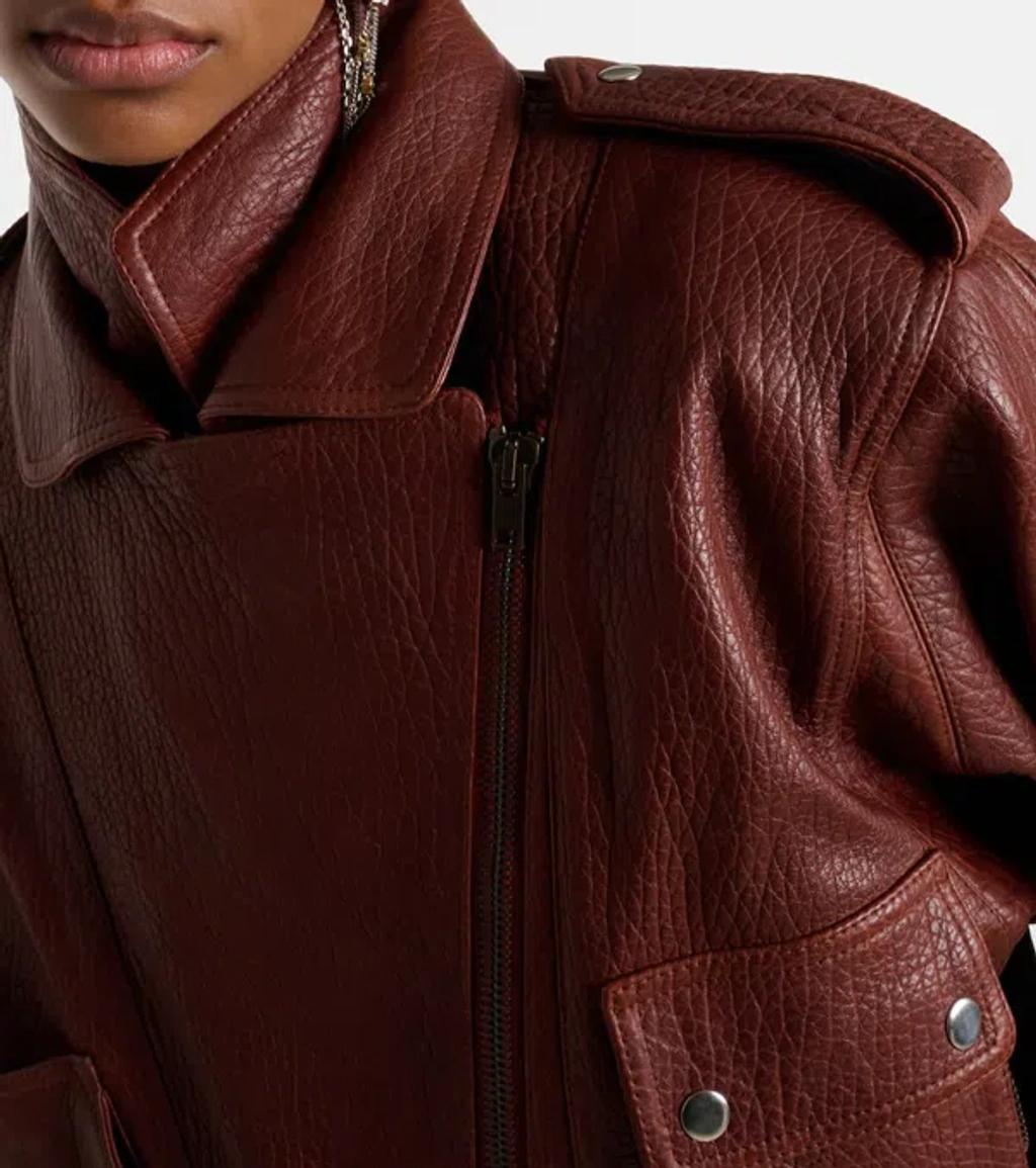 ISABEL MARANT Aneli Double-collar Leather Bomber Jacket In Brown Product Image