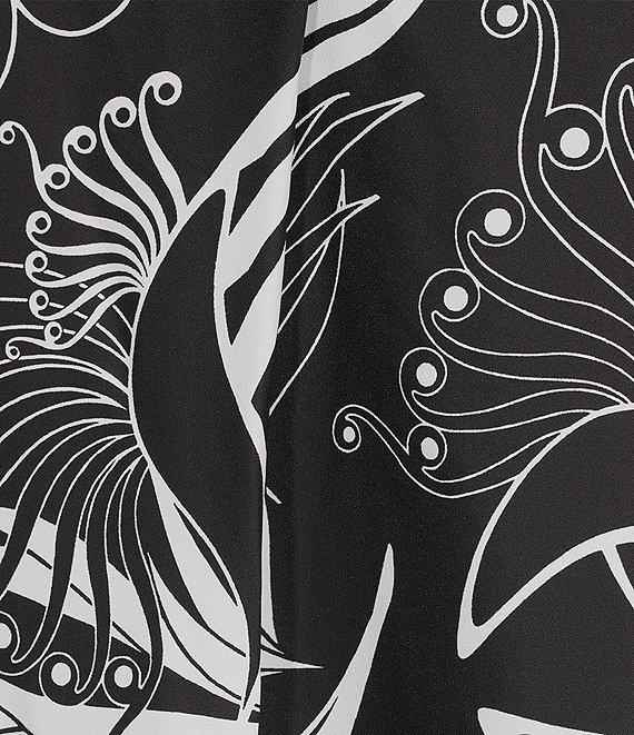 Slim Factor by Investments Stylized Floral Border Print Long Sleeve Split V-Neck Top Product Image