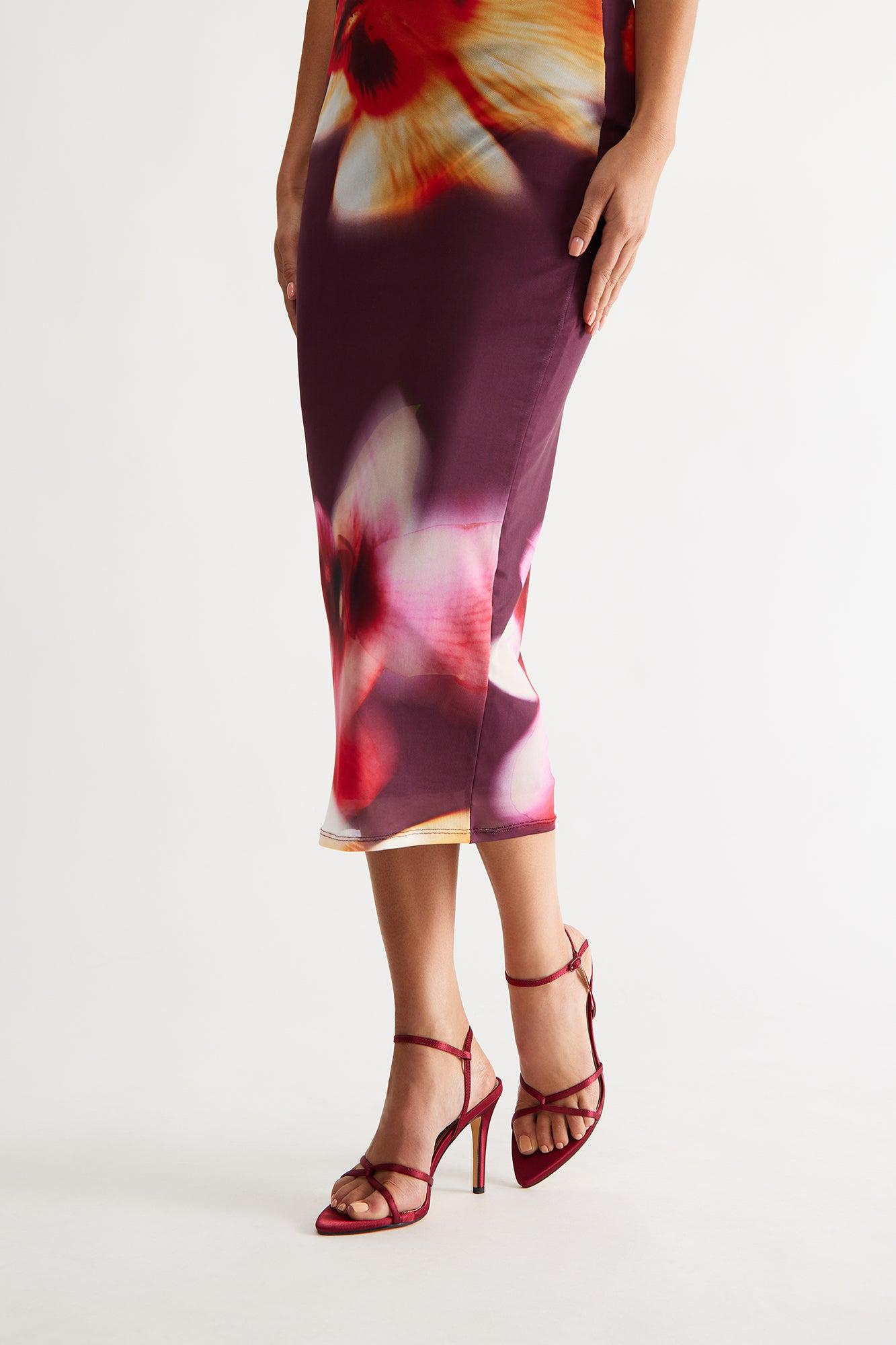 Keys Satin Ankle Strap Heels - Burgundy Product Image