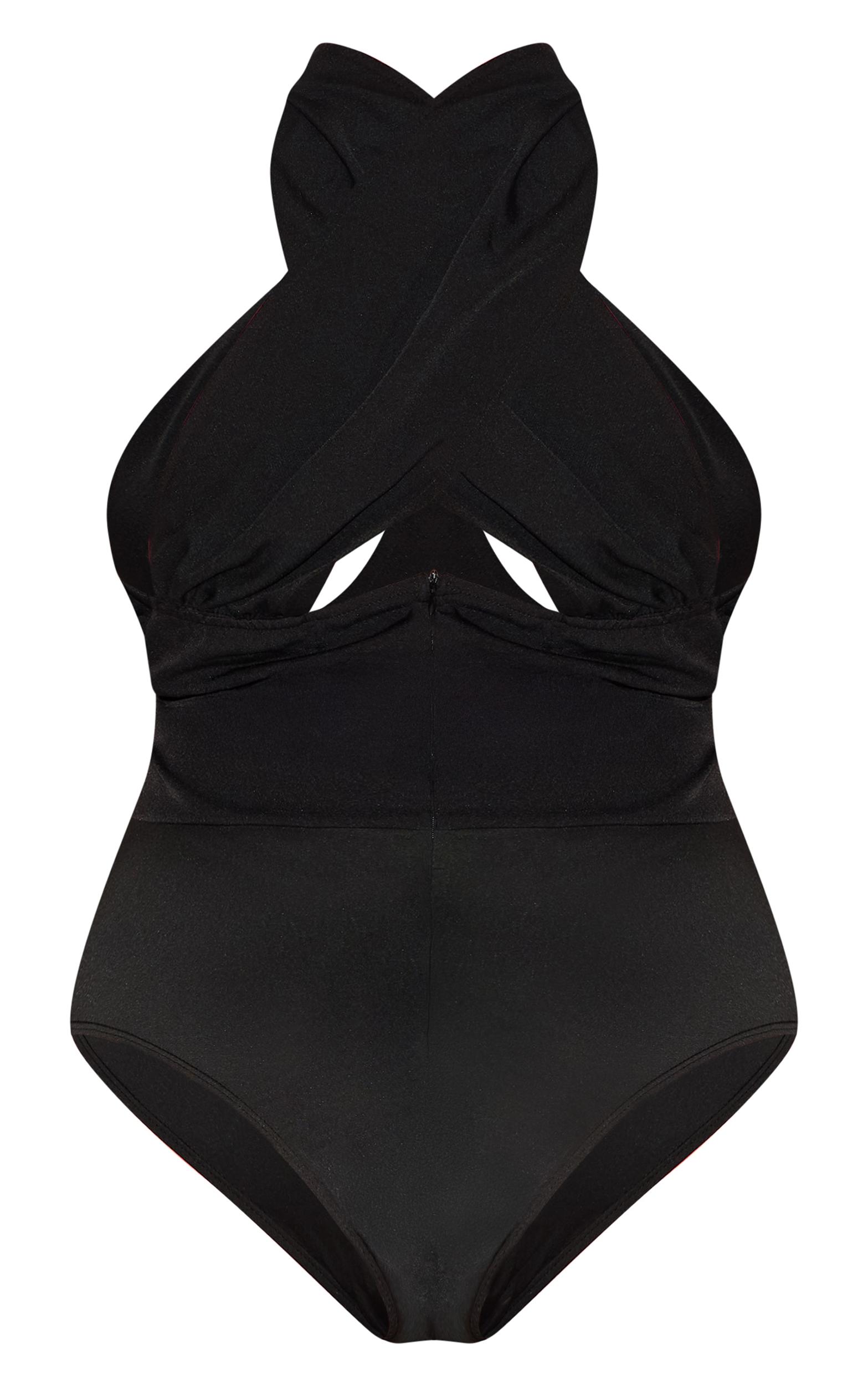 Plus Black Woven Cross Front Underwired Bodysuit Product Image