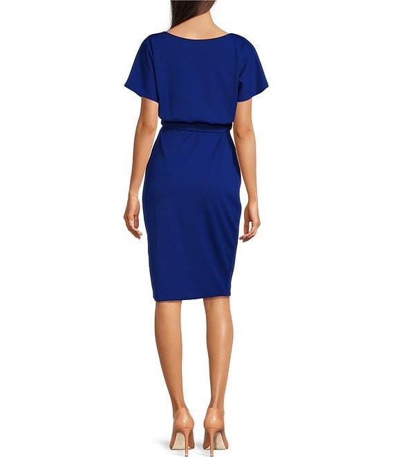 Kensie Textured Knit Boat Neck Self-Tie Waist Faux Wrap Blouson Dress Product Image