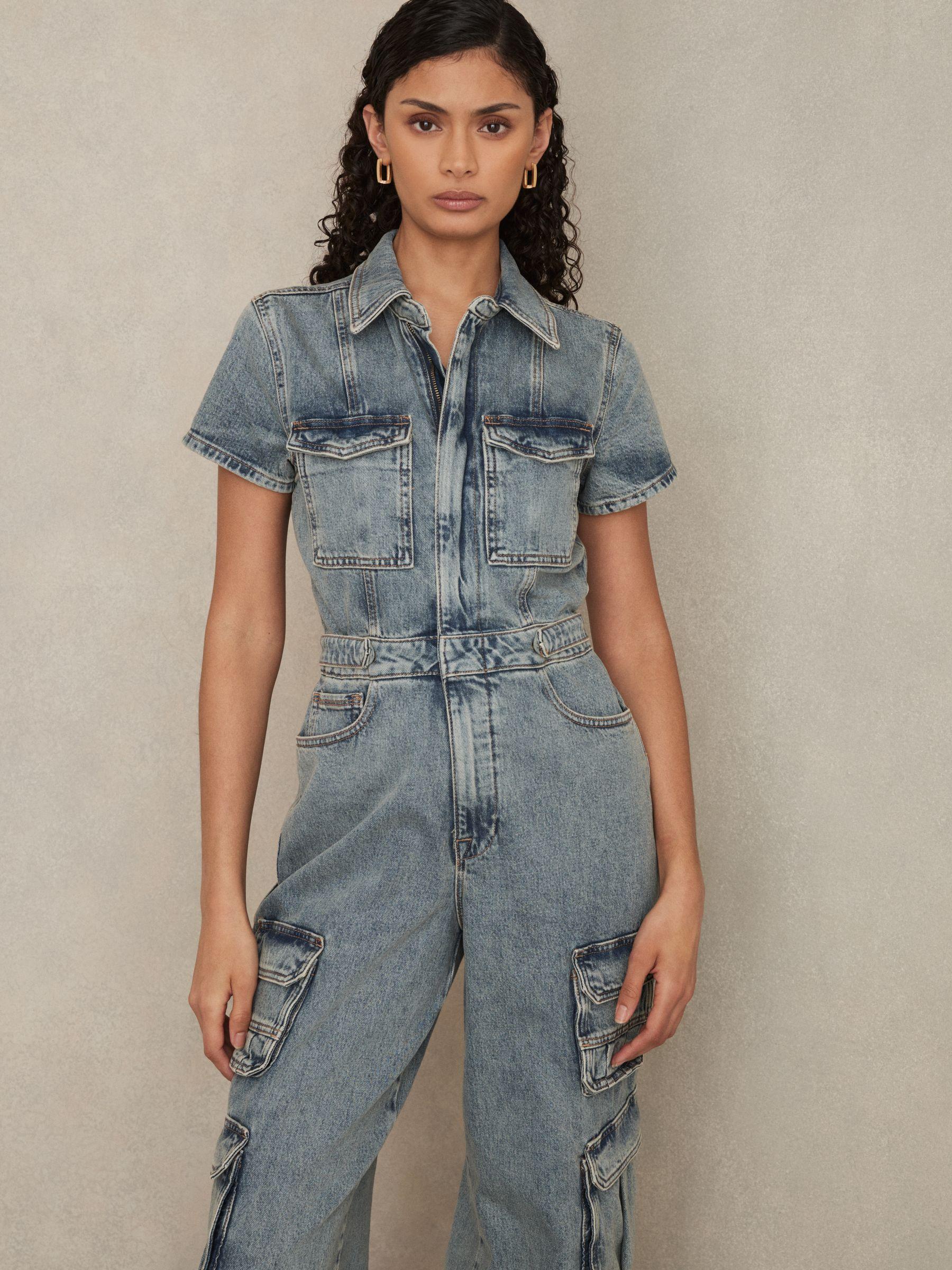 Good American Denim Cargo Jumpsuit in Indigo Product Image