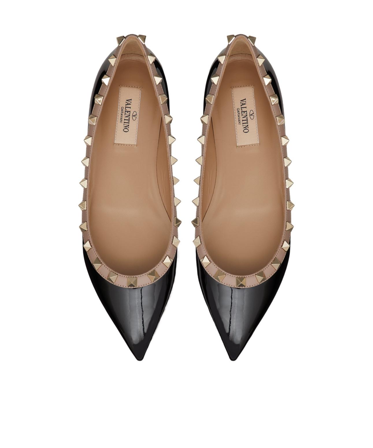 VALENTINO GARAVANI Pointed Toe Studded Trim Flat Sole Ballerina In Black Product Image