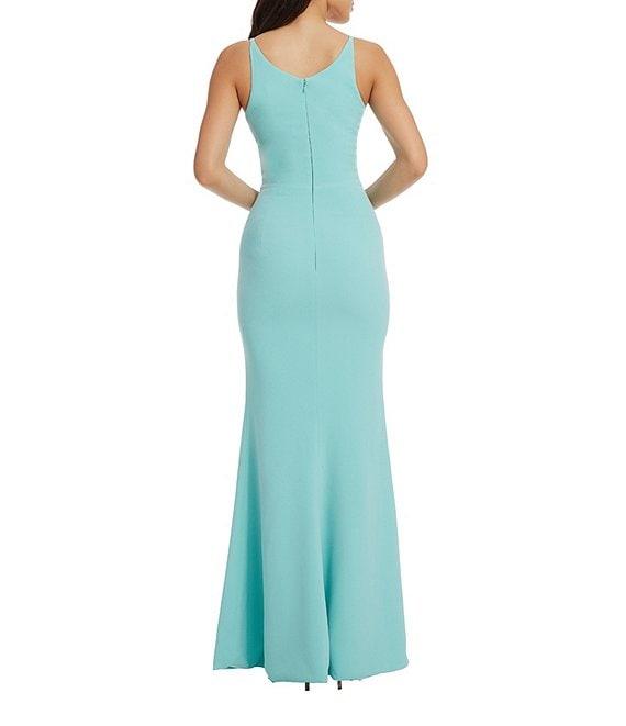 Dress the Population Iris Crepe Plunge V-Neck Thigh High Slit Sleeveless Gown Product Image