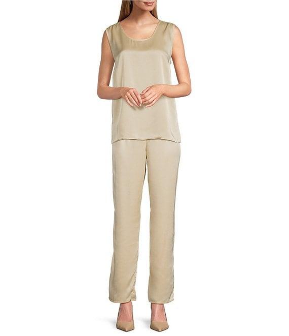 Caroline Rose Soft Satin Scoop Neck Sleeveless Long Coordinating Tank Top Product Image