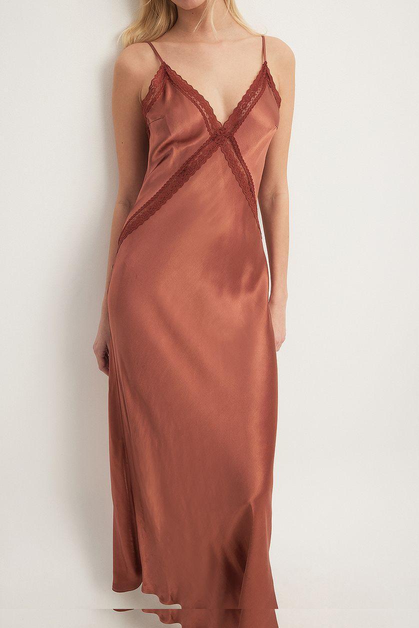 Lace Detail Satin Dress Red Product Image