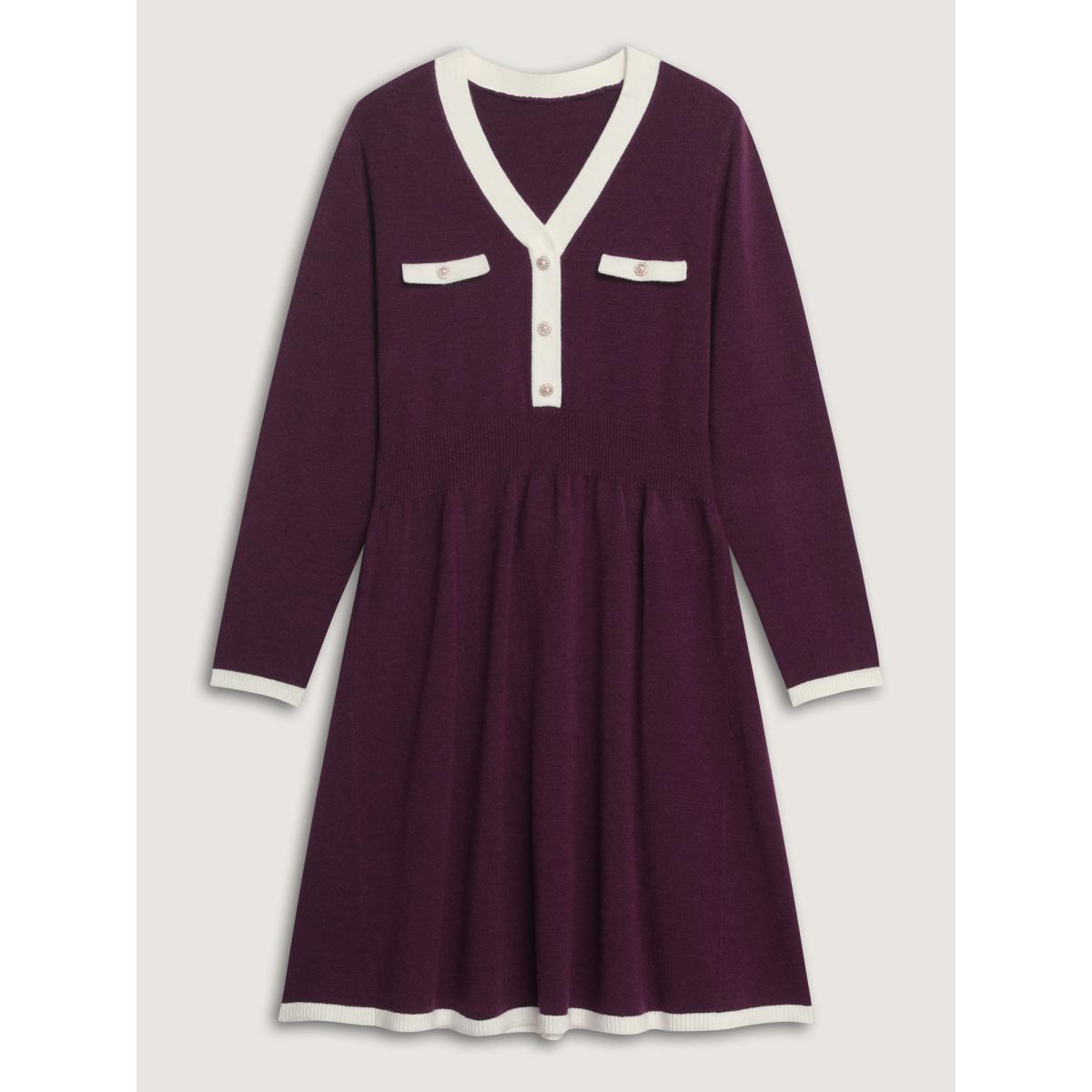 Plus Size Supersoft Color Contrast A-Line Midi Sweater Dress Scarlet Women Office Bodycon Long Sleeve Office Sweater Dresses BloomChic 28/5X Product Image