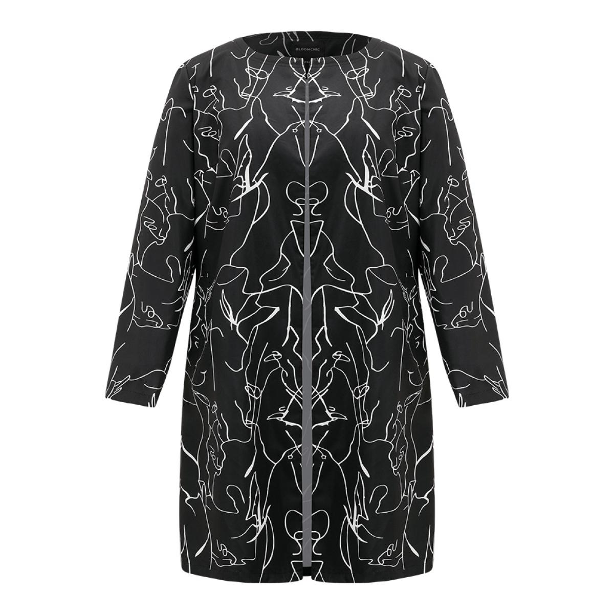 Plus Size Halloween Graffiti Print Open Front Maxi Coat Women Black Casual Contrast Ladies Dailywear Winter Coats BloomChic 22-24/3X Product Image