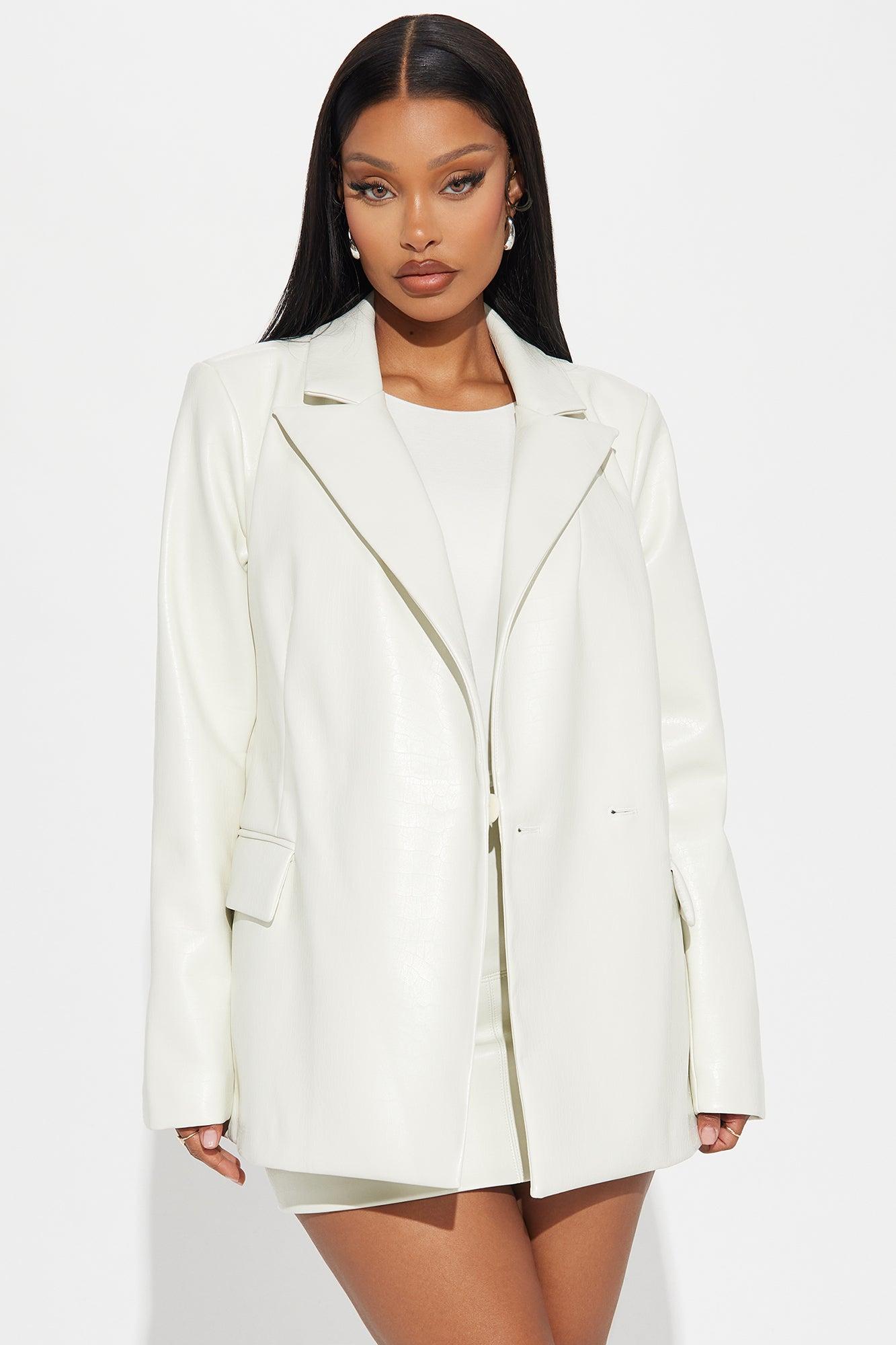 Big Reveal Faux Leather Skirt Set - White Product Image