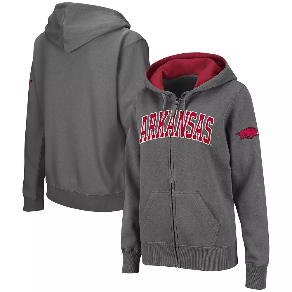 Women's Colosseum Charcoal Arkansas Razorbacks Arched Name Full-Zip Hoodie,  Product Image