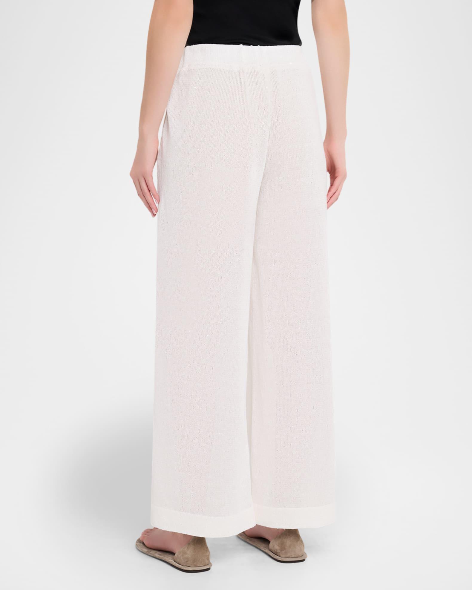 Linen-Silk Paillette Knit Straight-Leg Pull-On Pants Product Image
