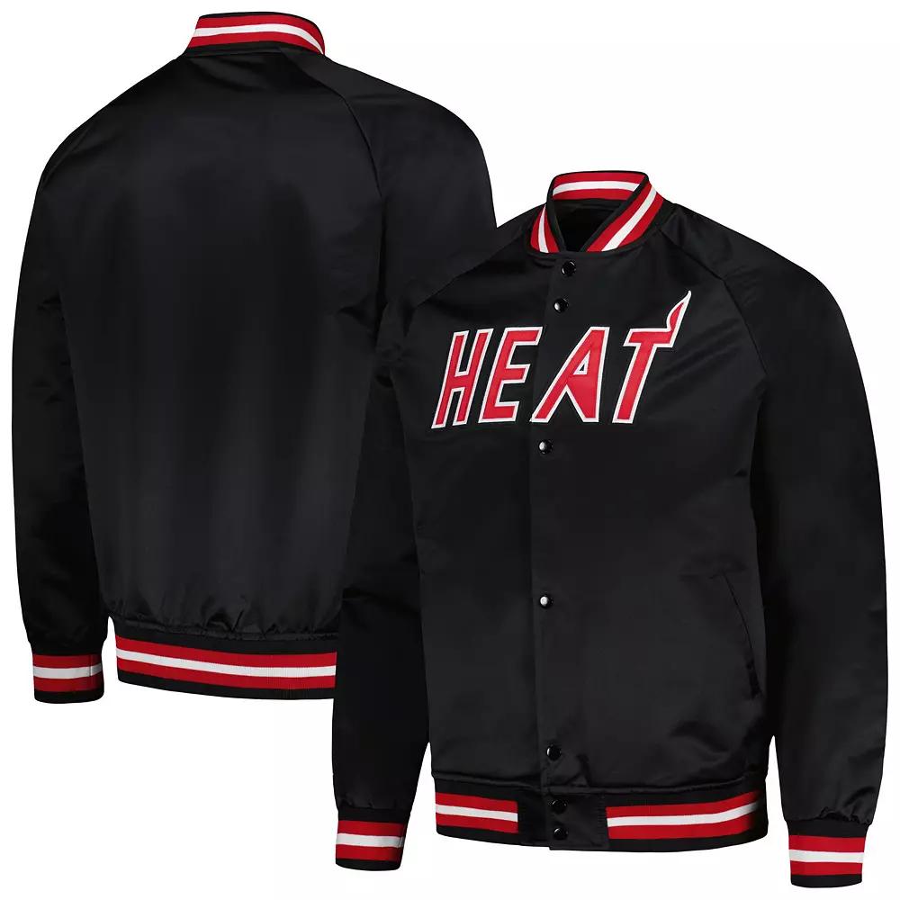 Men's Mitchell & Ness Black Miami Heat Hardwood Classics Throwback Wordmark Raglan Full-Snap Jacket,  Product Image