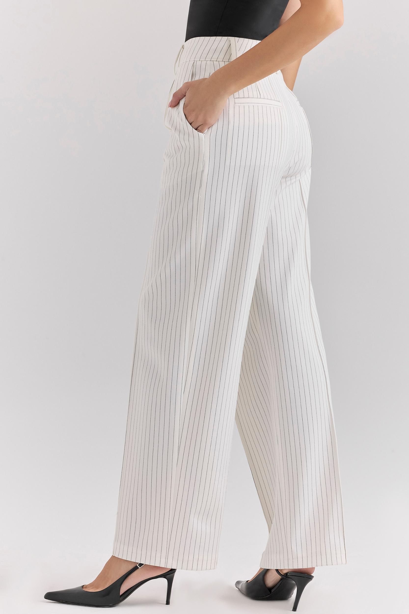 Hayden  white pinstripe high waist tailored trousers - sale Product Image