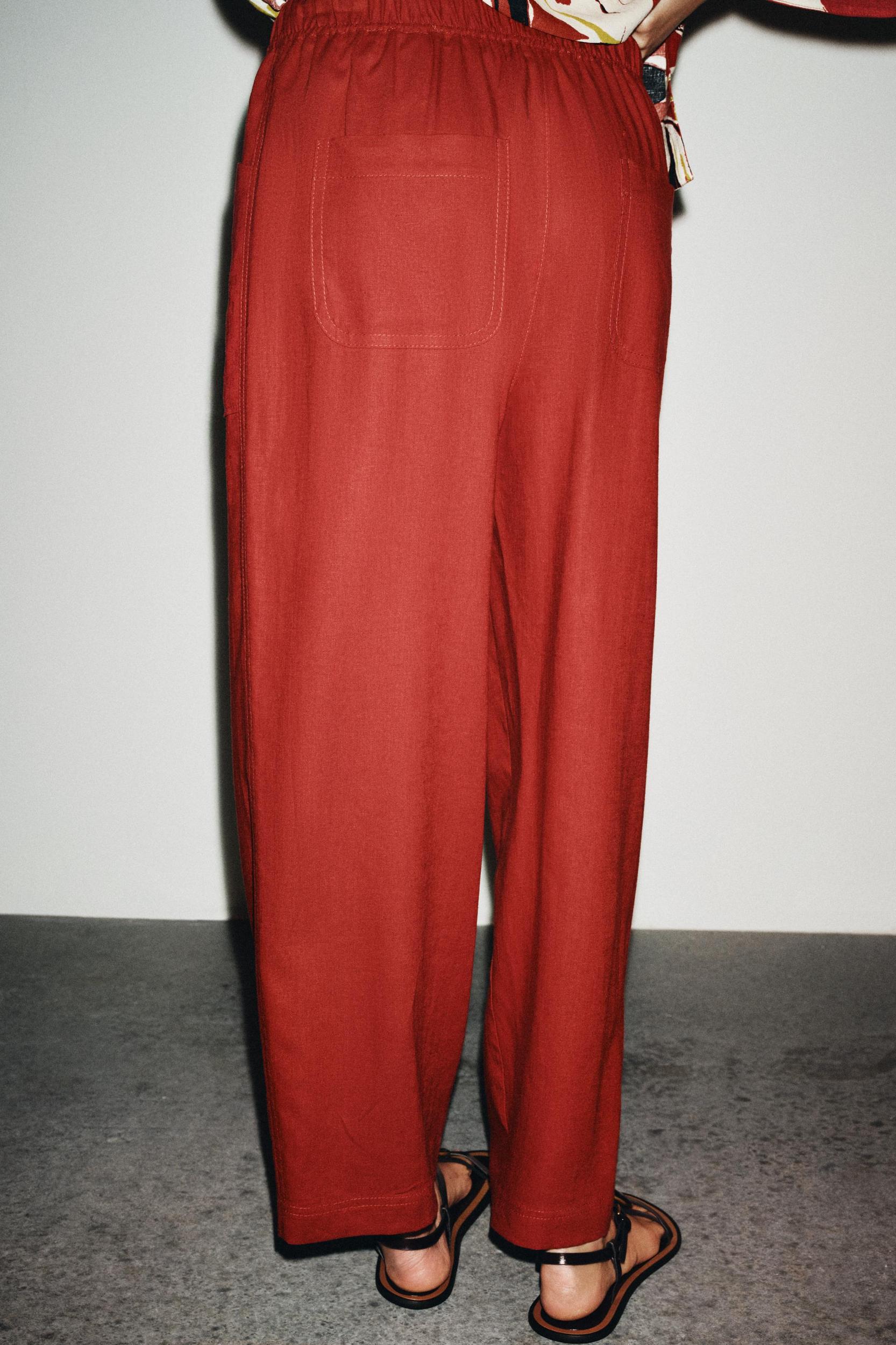 LINEN BEADED DRAWSTRING PANTS Product Image