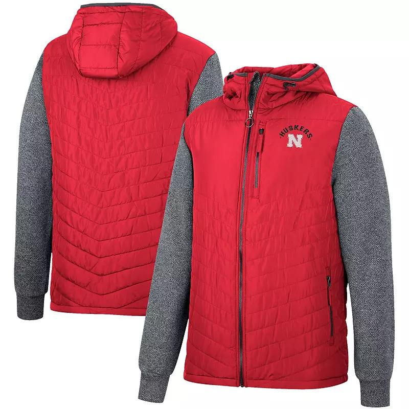 Men's Colosseum Scarlet/Charcoal Nebraska Huskers Course Herringbone Full-Zip Hoodie, Size: Medium, Red Product Image