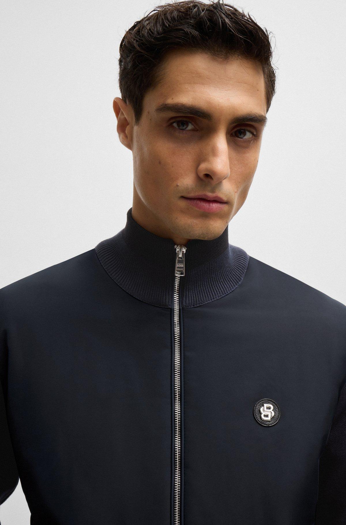 Mixed-material zip-up jacket with double-monogram badge Product Image