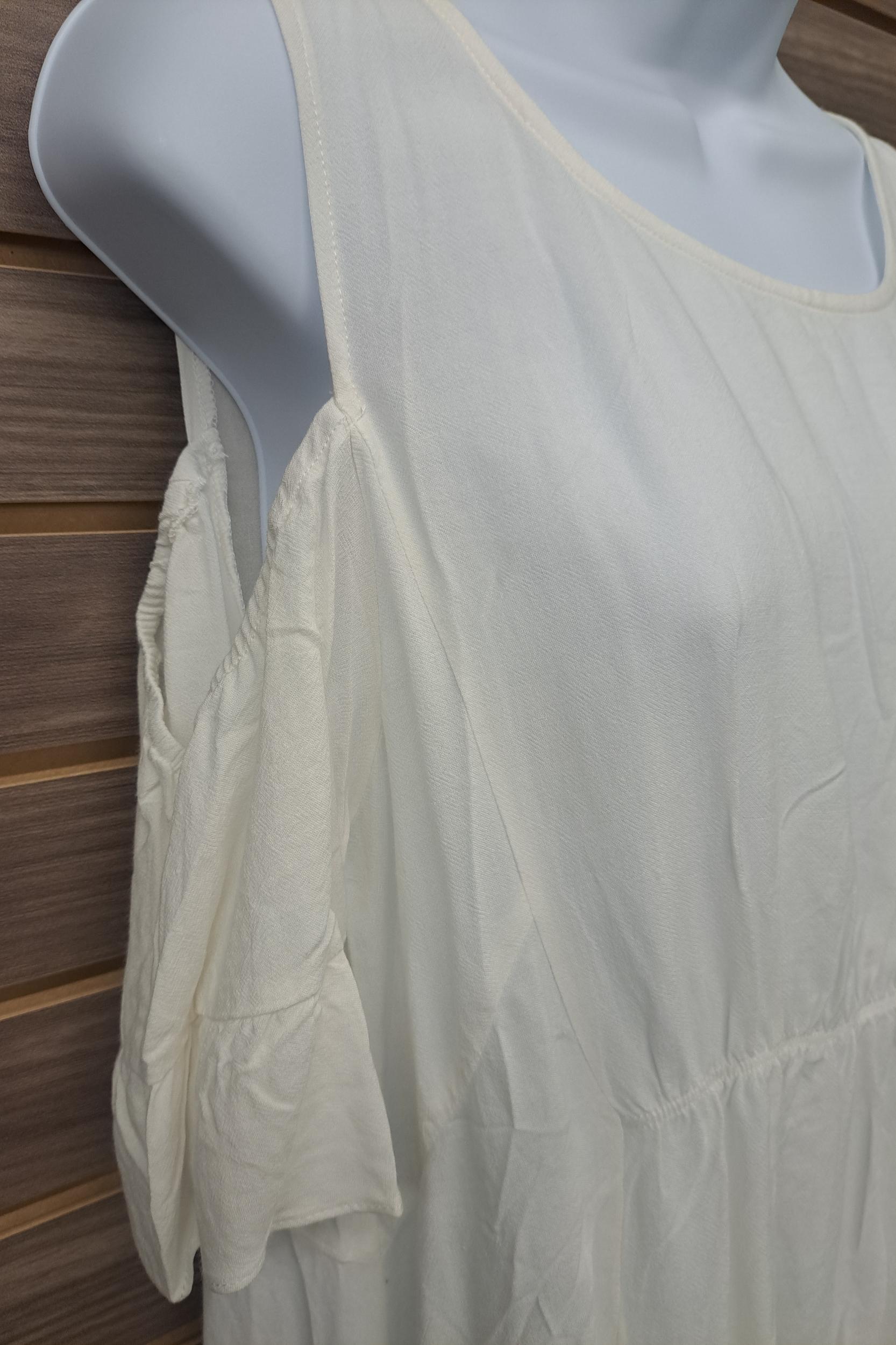 Flowy linen cold shoulder pull over blouse Product Image