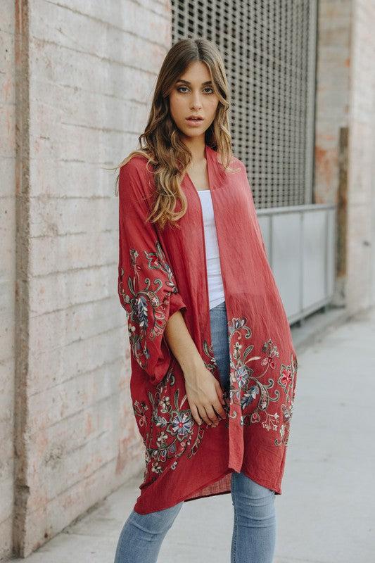 Long Floral Kimono Cardigan Product Image