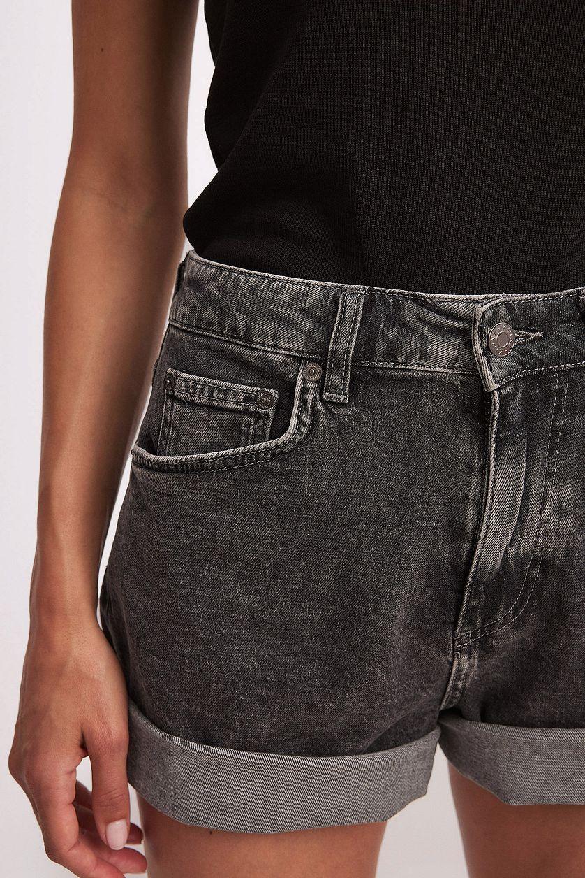 Fold Up Denim Shorts Black Product Image