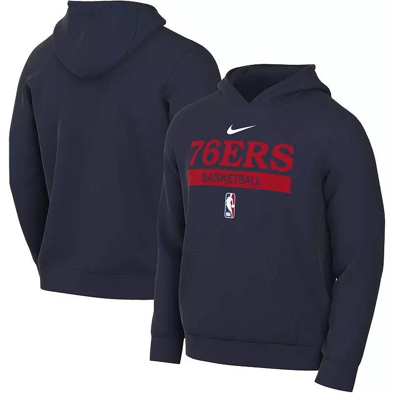 Men's Nike Navy Philadelphia 76ers 2022/23 Spotlight On-Court Practice Performance Pullover Hoodie,  Product Image