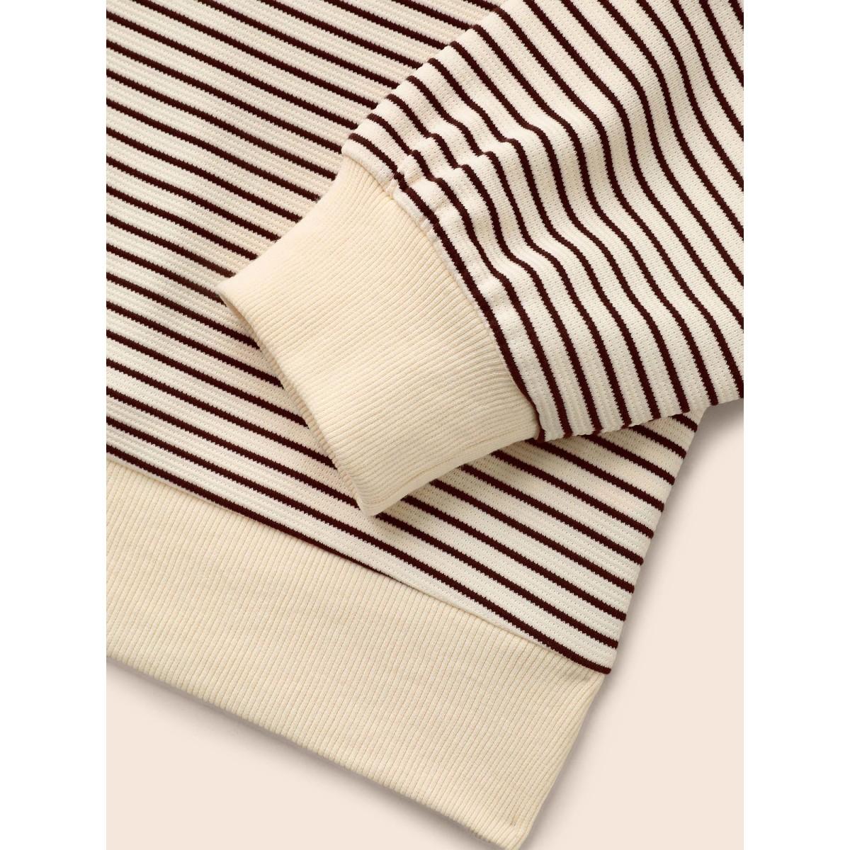 Plus Size Round Neck Striped Stitch Sweatshirt Women DarkBrown Casual Texture Round Neck Everyday Sweatshirts BloomChic 10/M Product Image