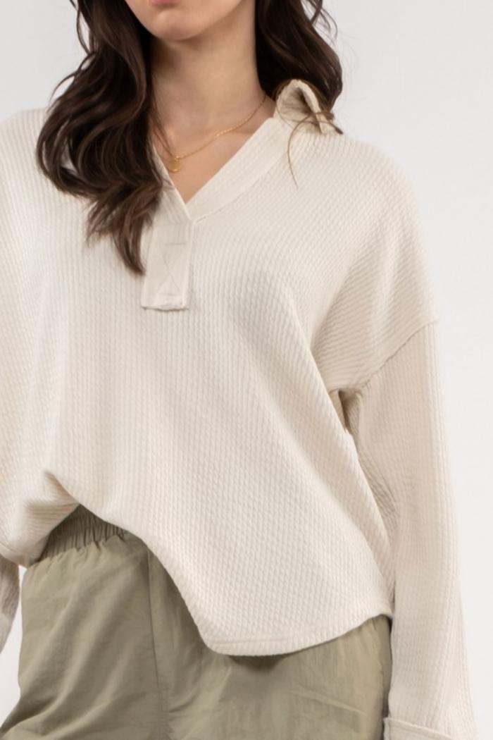 Split Neck L/S Sweater Product Image