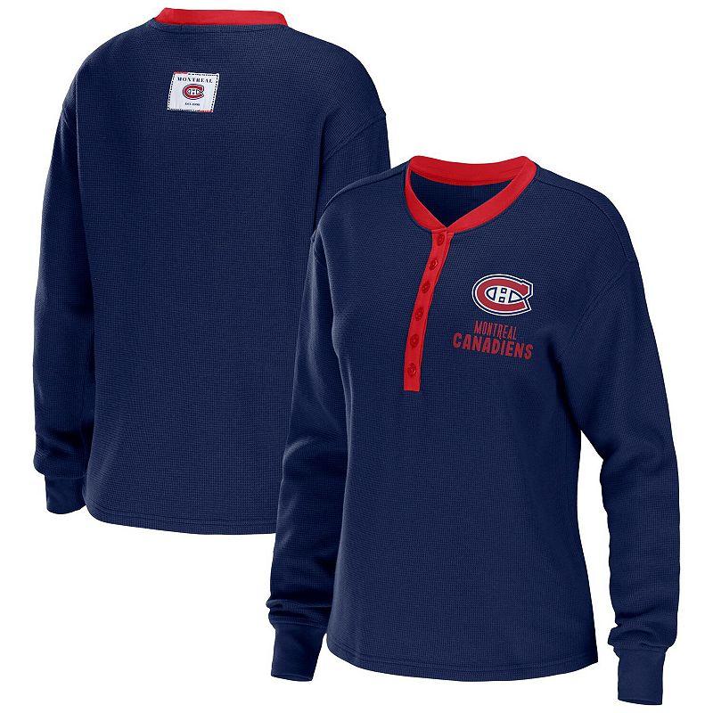 Women's WEAR by Erin Andrews Navy Montreal Canadiens Waffle Henley Long Sleeve T-Shirt, Size: Medium, Cnd Blue Product Image