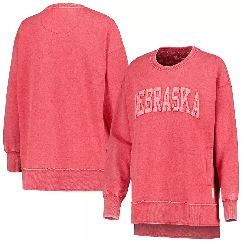 Women's Pressbox Scarlet Nebraska Huskers Marniville Vintage Wash Pullover Sweatshirt, Size: Small, Red Product Image