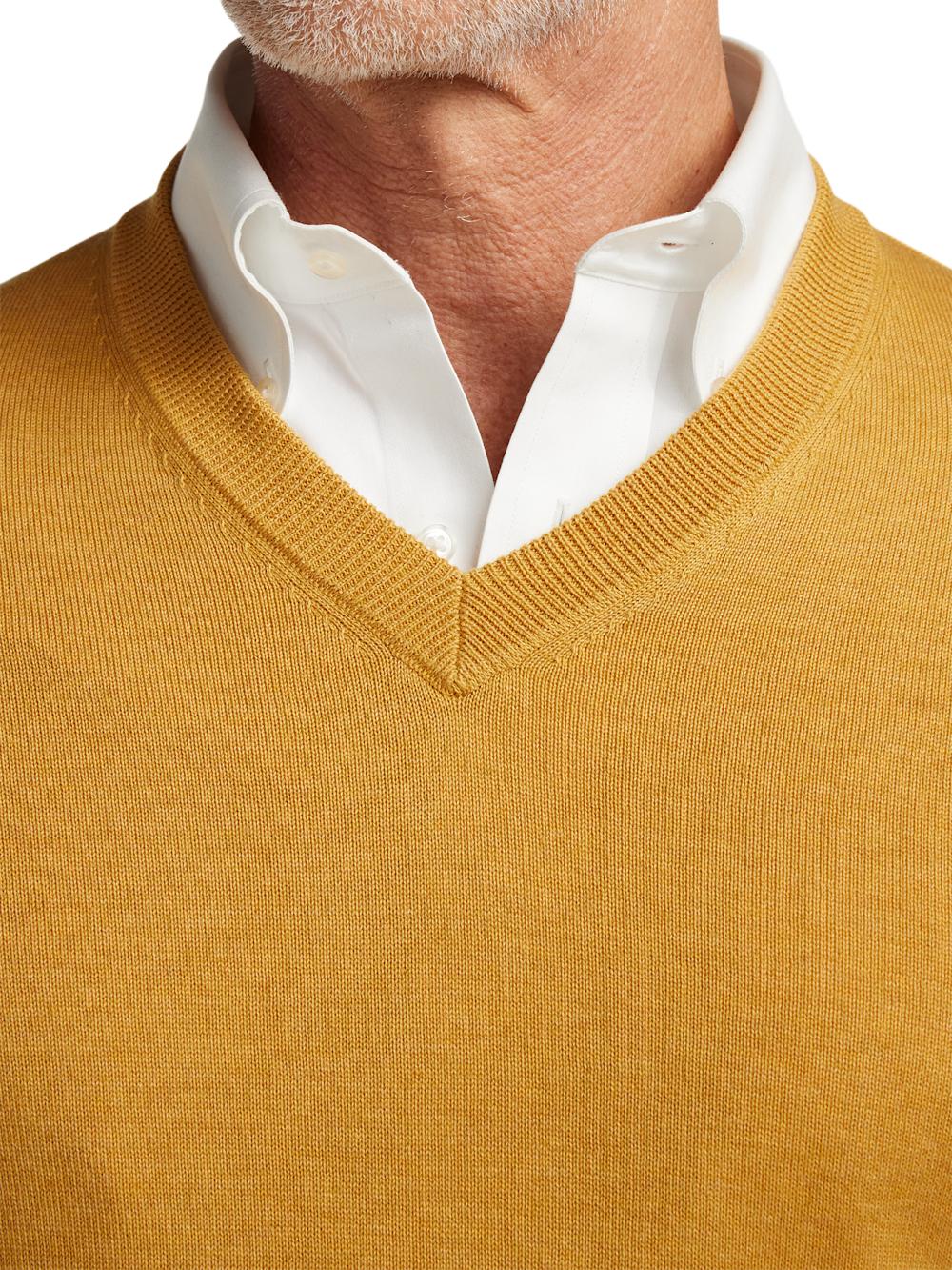 Supima Cotton V-neck Sweater - Mustard Product Image