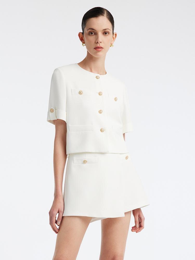 White Acetate Blazer And Shorts Two-Piece Suit Product Image