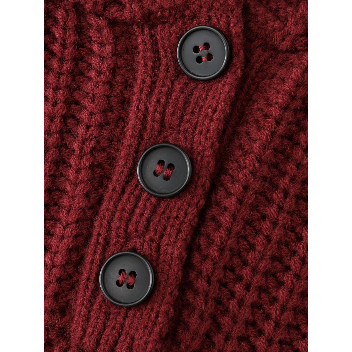 Plus Size Hooded Textured Half Placket Button Pullover Burgundy Women Playful Loose Long Sleeve Hooded Casual Pullovers BloomChic 22-24/3X Product Image