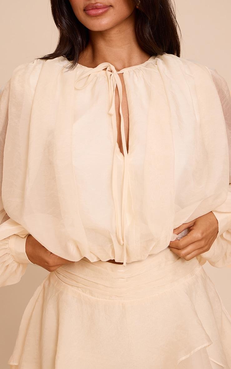 Petite Cream Floaty Organza Balloon Sleeve Long Top Product Image