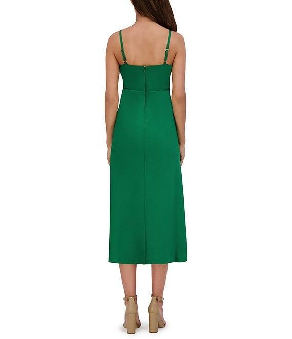 SIENA Matte Satin V-Neck Sleeveless Spaghetti Straps Slip Midi Dress Product Image