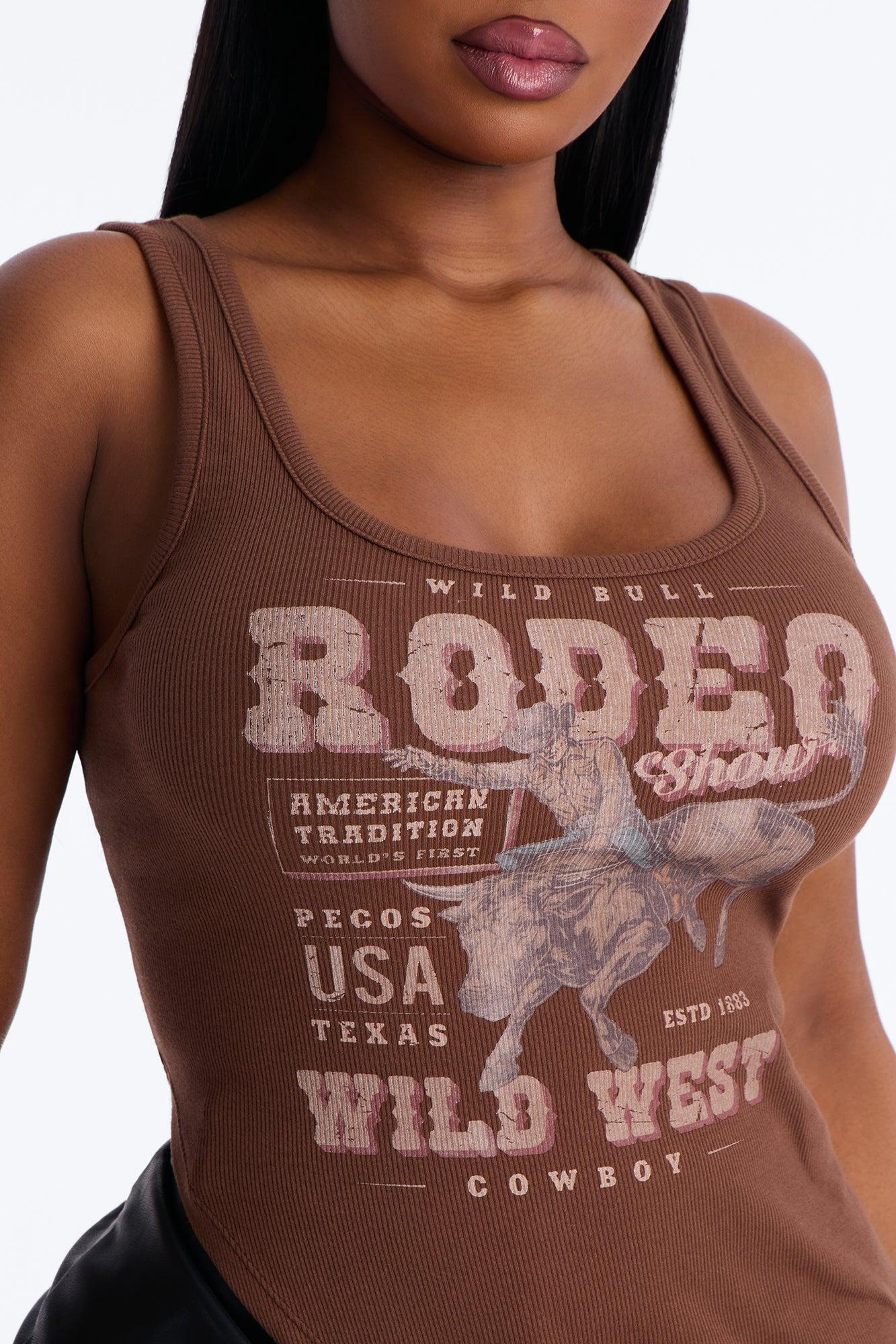 Wild West Long Asymmetrical Tank - Brown Female Product Image