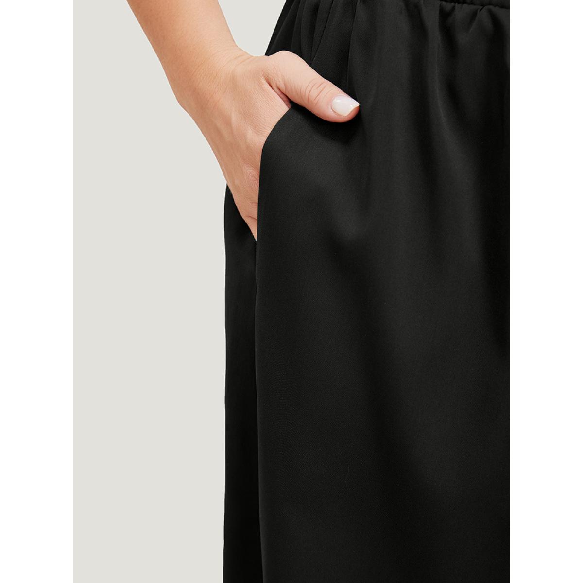 Plus Size Plain Pocket Lace Up Skirt Women Black Casual Plain No stretch Dailywear Skirts BloomChic 22-24/3X Product Image