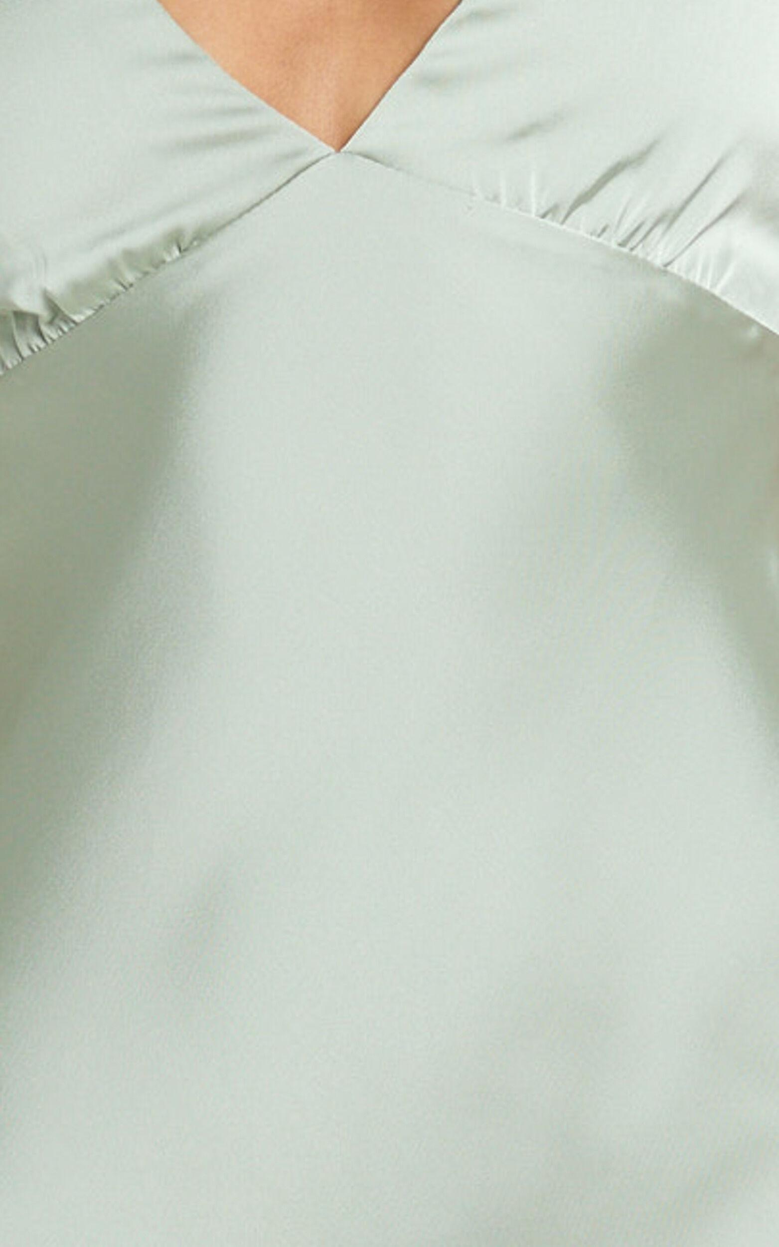 Khalani Midi Dress - Deep V Neck Satin Slip Dress in Sage Product Image