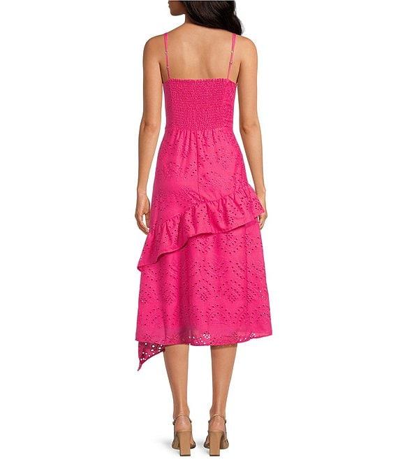 Sam Edelman V-Neck Sleeveless Asymmetrical Tiered Ruffle Eyelet Midi Dress Product Image