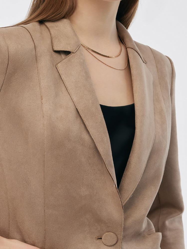 Faux Suede One Button 3/4 Sleeve Women Blazer Product Image