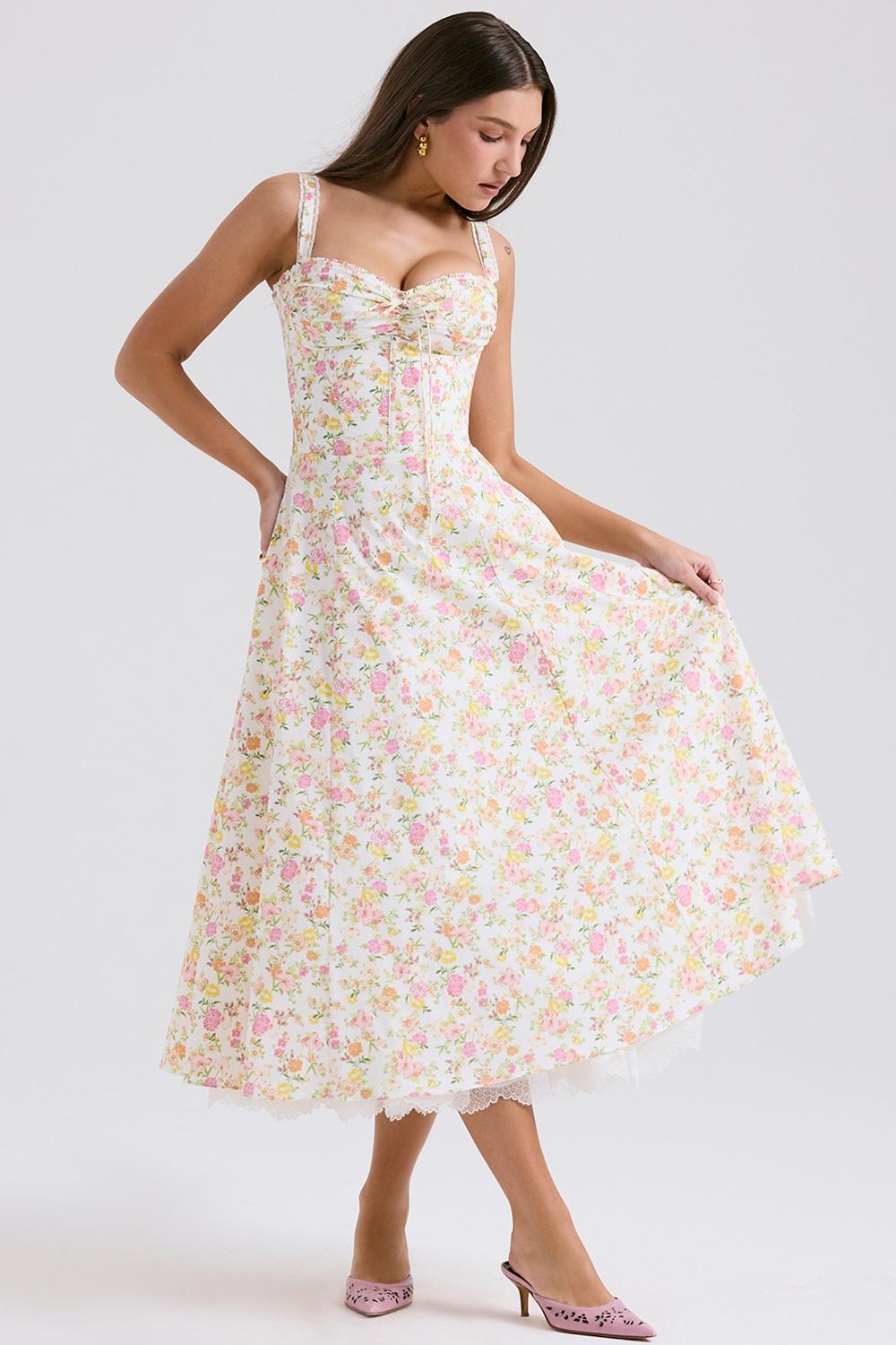Rosalee  ivory meadow print cotton bustier sundress Product Image