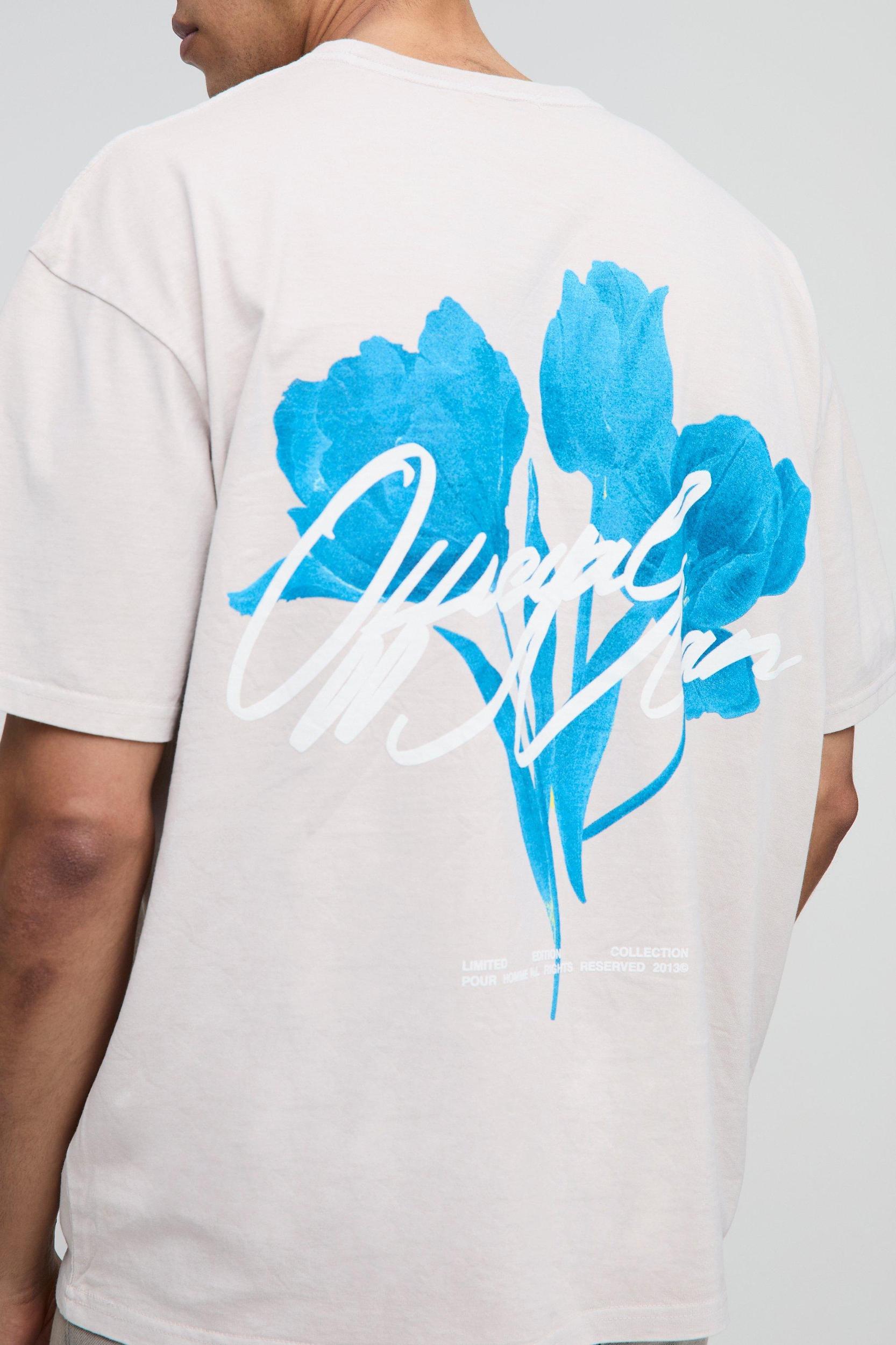 Oversized Floral Print Washed T-Shirt | boohooMAN USA Product Image