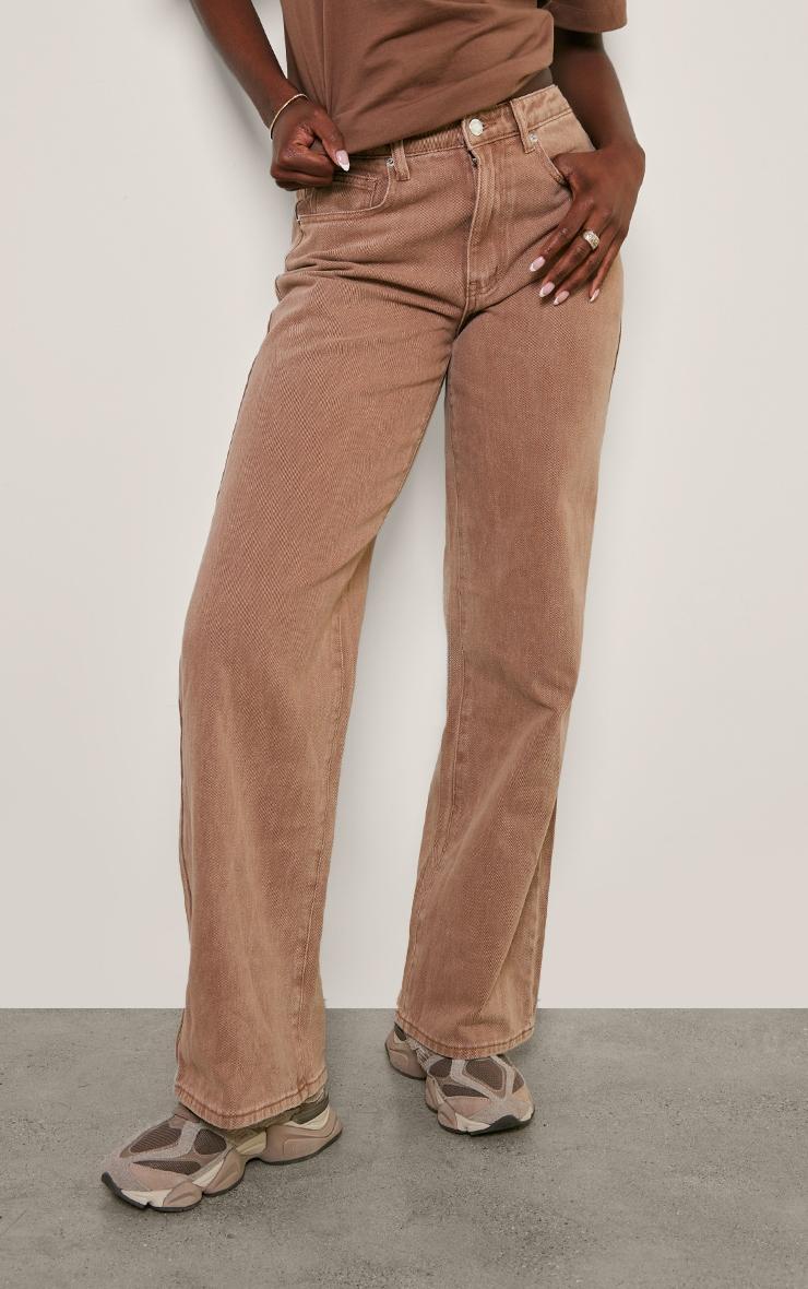 Tall Brown Washed Mid Rise Straight Leg Jeans Product Image