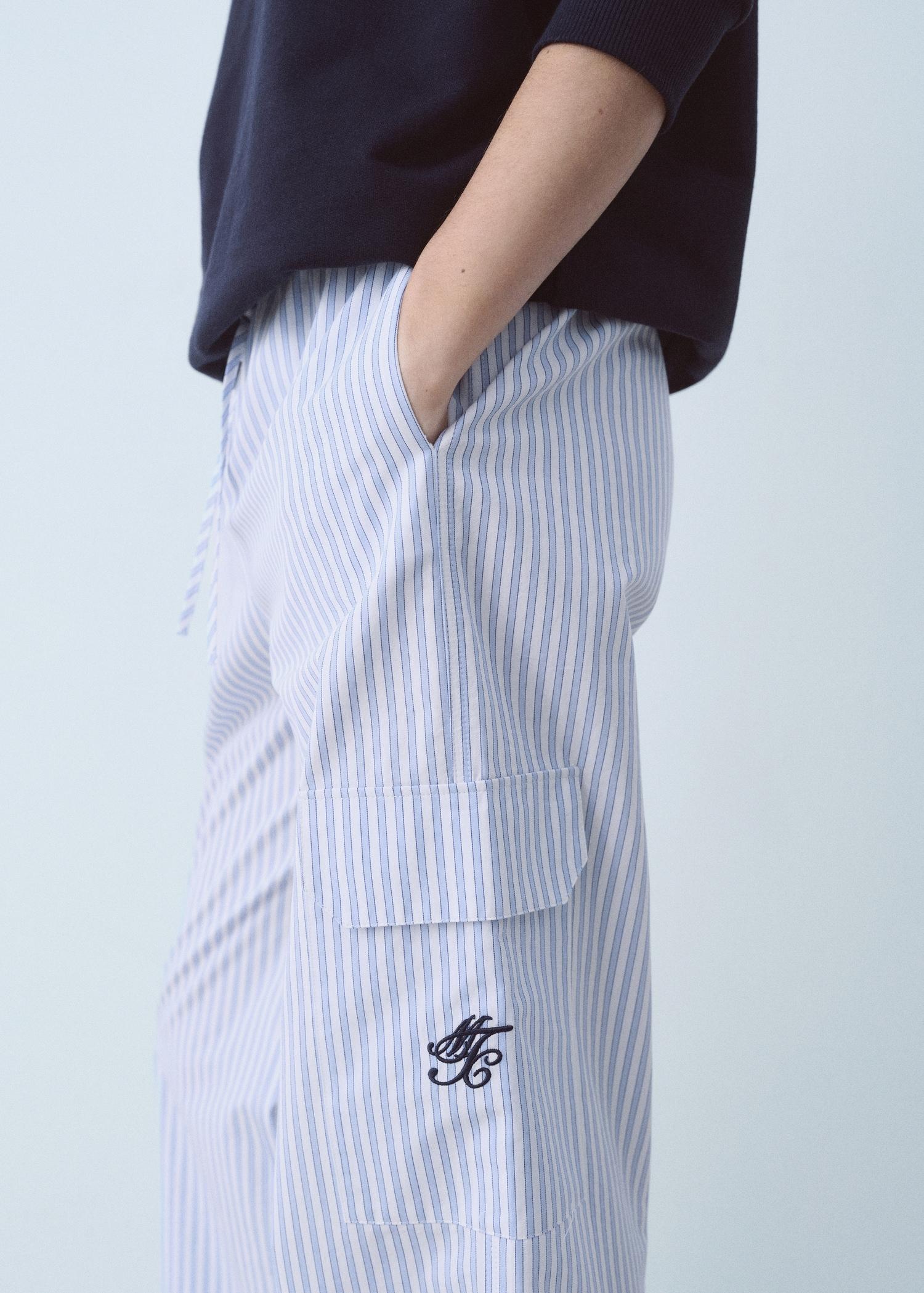 Striped poplin pants with pockets - Women | MANGO USA Product Image