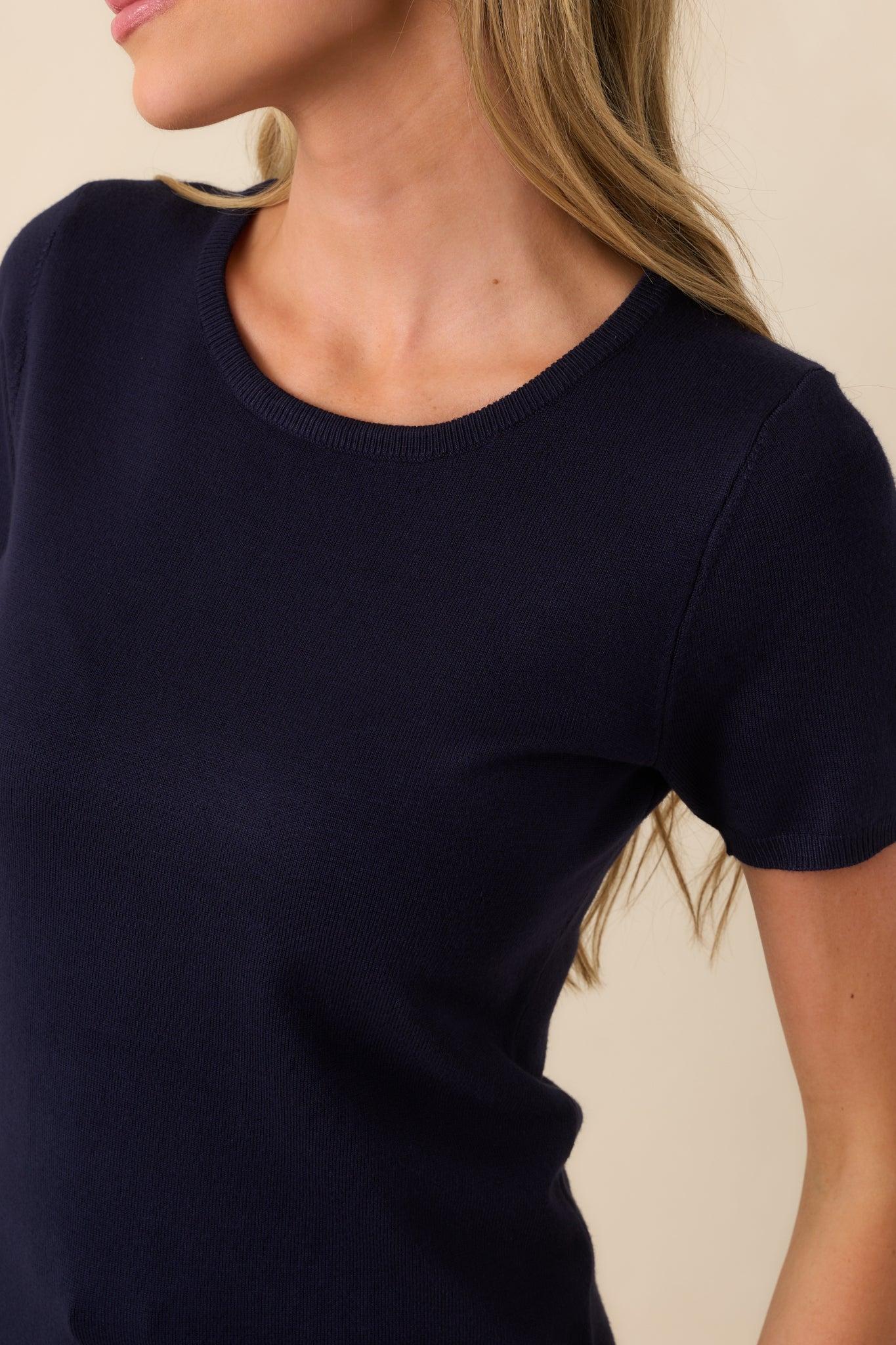 Cross Your Mind Navy Short Sleeve Sweater Top Product Image