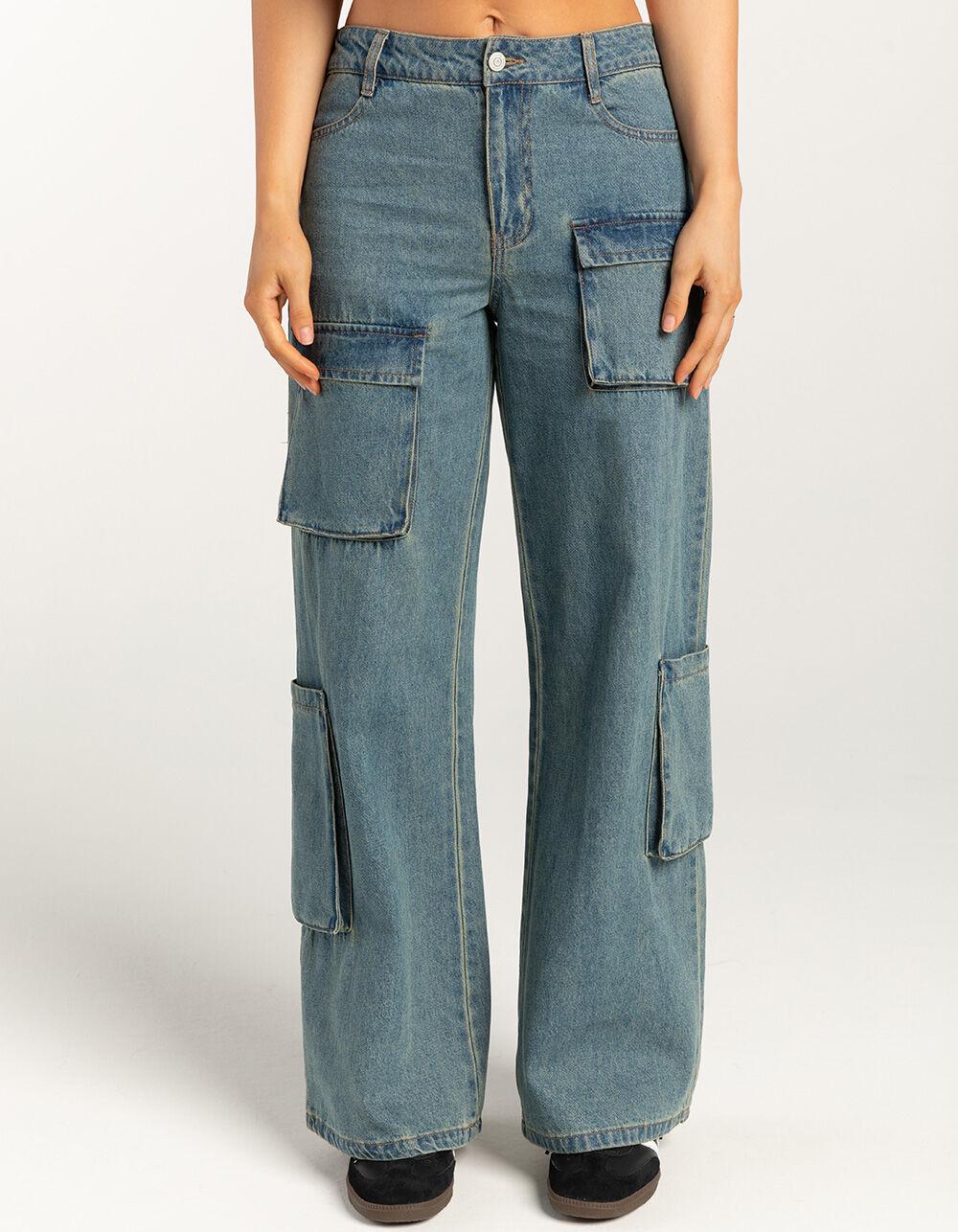 RSQ Womens Low Rise Cargo Pants - MEDIUM WASH Product Image