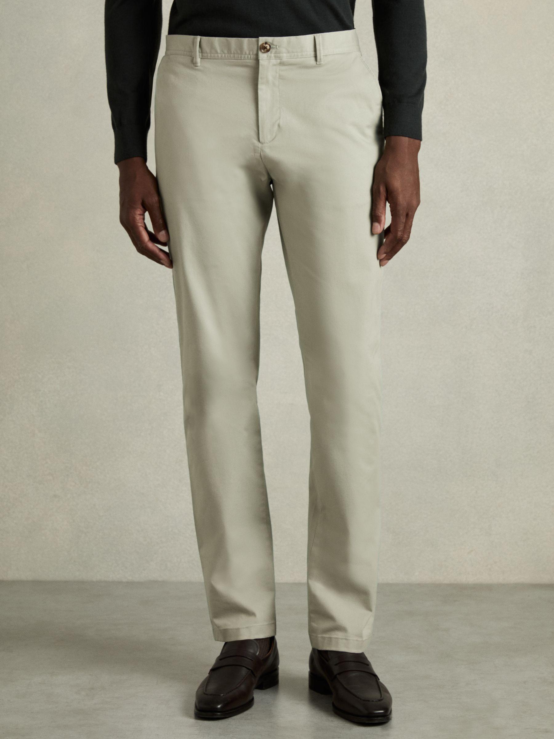 Slim Fit Washed Cotton Blend Chinos in Sage Product Image