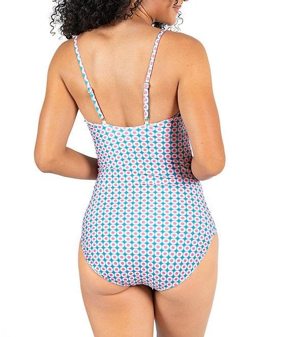 Janela Bay Sunburst Square Neck Faux Tie Bow Shoulder Straps Tank One Piece Swimsuit Product Image